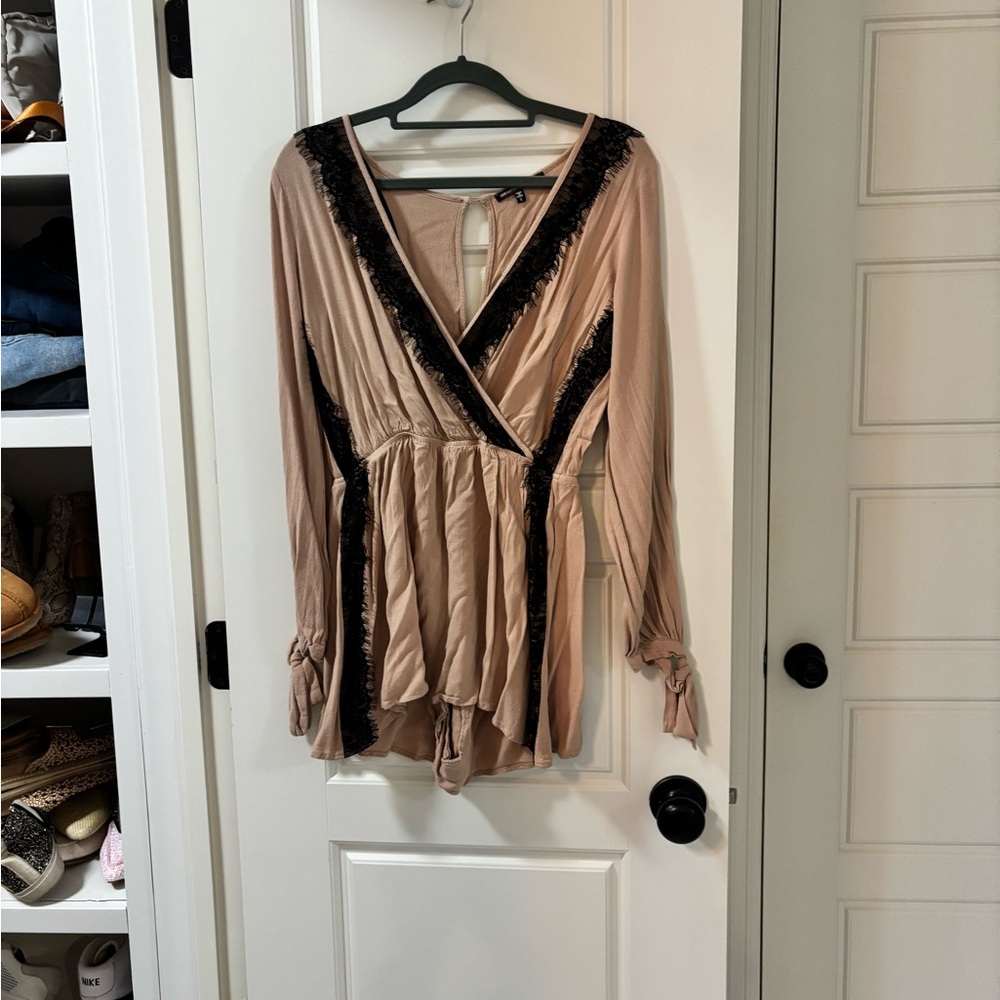 Love Culture Beige and Black Lace Blouse